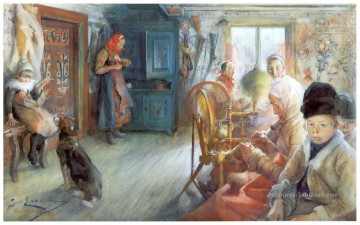intérieur paysan en hiver 1890 Carl Larsson Peinture à l'huile